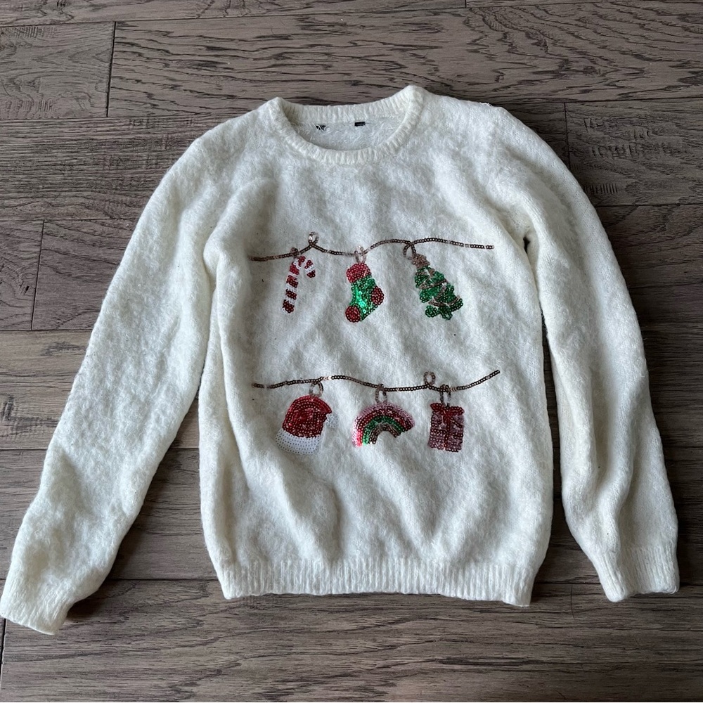 George Cream Sweater with Festive Accents size L 10-12